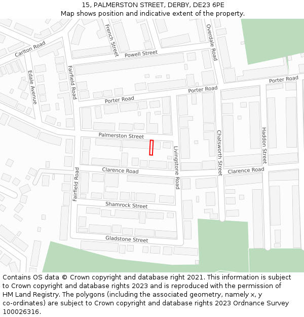 15, PALMERSTON STREET, DERBY, DE23 6PE: Location map and indicative extent of plot