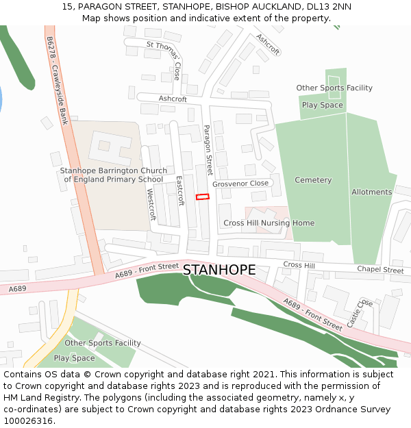 15, PARAGON STREET, STANHOPE, BISHOP AUCKLAND, DL13 2NN: Location map and indicative extent of plot