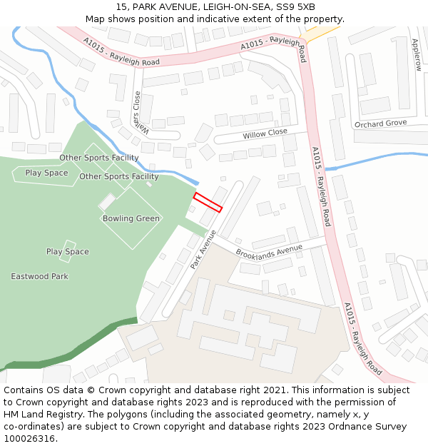 15, PARK AVENUE, LEIGH-ON-SEA, SS9 5XB: Location map and indicative extent of plot