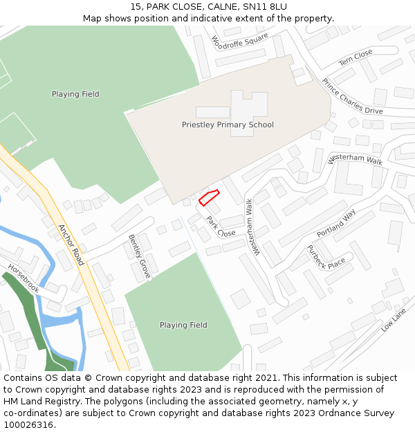 15, PARK CLOSE, CALNE, SN11 8LU: Location map and indicative extent of plot