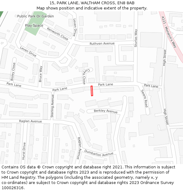 15, PARK LANE, WALTHAM CROSS, EN8 8AB: Location map and indicative extent of plot