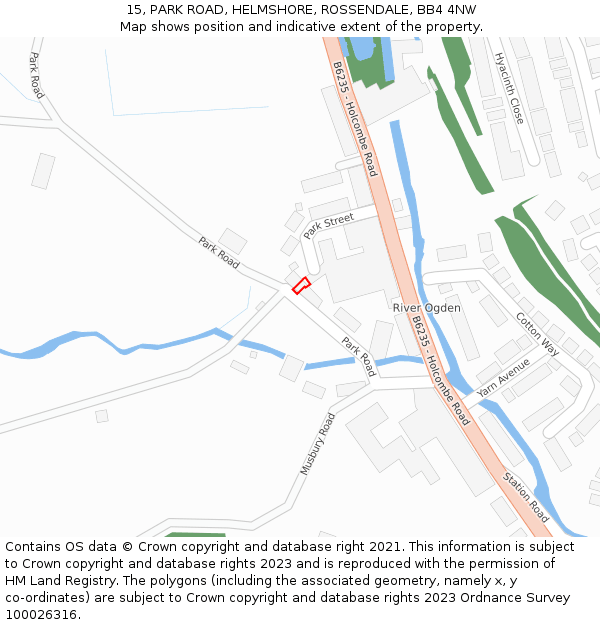15, PARK ROAD, HELMSHORE, ROSSENDALE, BB4 4NW: Location map and indicative extent of plot