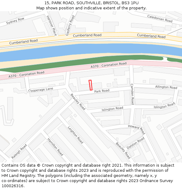 15, PARK ROAD, SOUTHVILLE, BRISTOL, BS3 1PU: Location map and indicative extent of plot