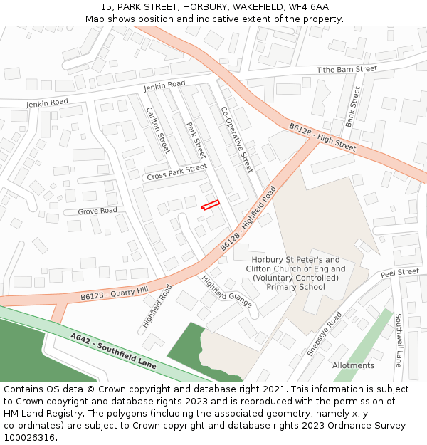 15, PARK STREET, HORBURY, WAKEFIELD, WF4 6AA: Location map and indicative extent of plot