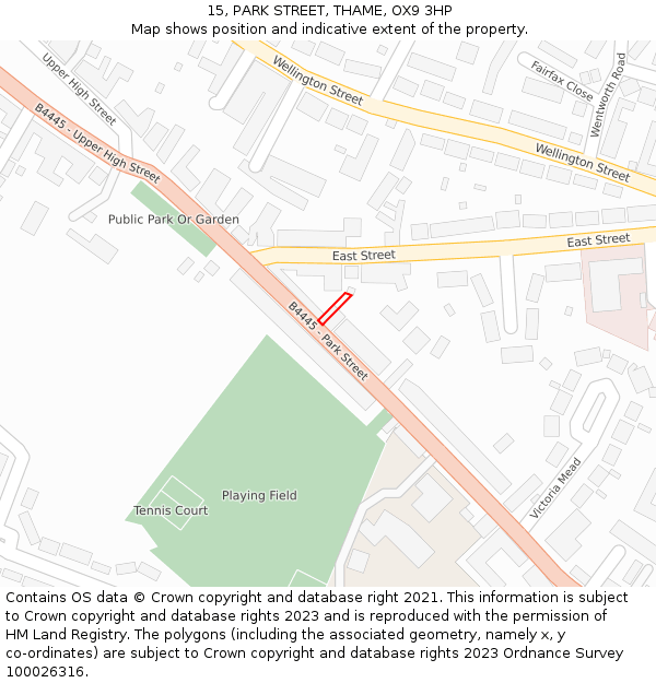 15, PARK STREET, THAME, OX9 3HP: Location map and indicative extent of plot