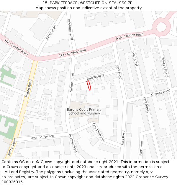 15, PARK TERRACE, WESTCLIFF-ON-SEA, SS0 7PH: Location map and indicative extent of plot