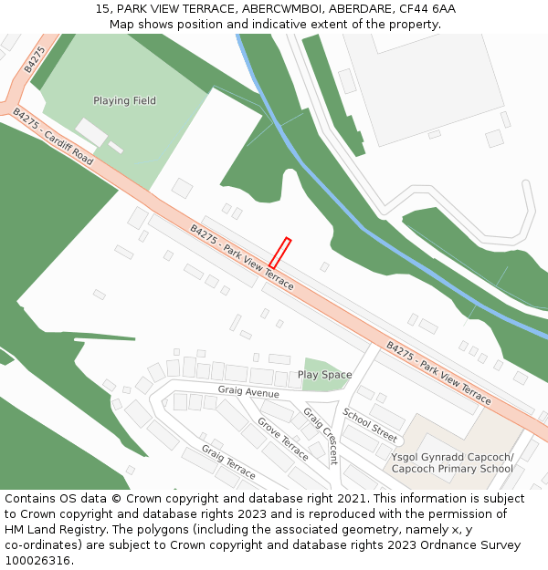15, PARK VIEW TERRACE, ABERCWMBOI, ABERDARE, CF44 6AA: Location map and indicative extent of plot