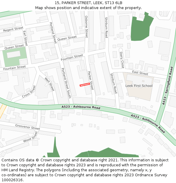 15, PARKER STREET, LEEK, ST13 6LB: Location map and indicative extent of plot