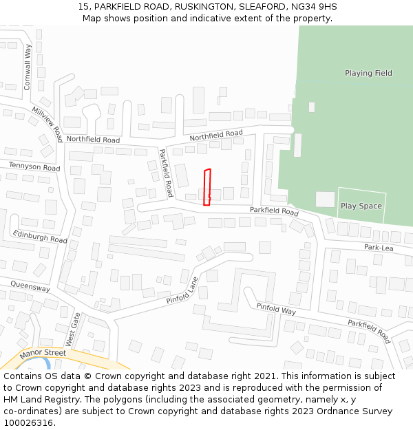 15, PARKFIELD ROAD, RUSKINGTON, SLEAFORD, NG34 9HS: Location map and indicative extent of plot