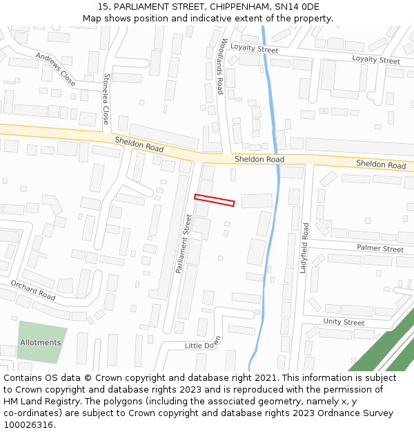 15, PARLIAMENT STREET, CHIPPENHAM, SN14 0DE: Location map and indicative extent of plot