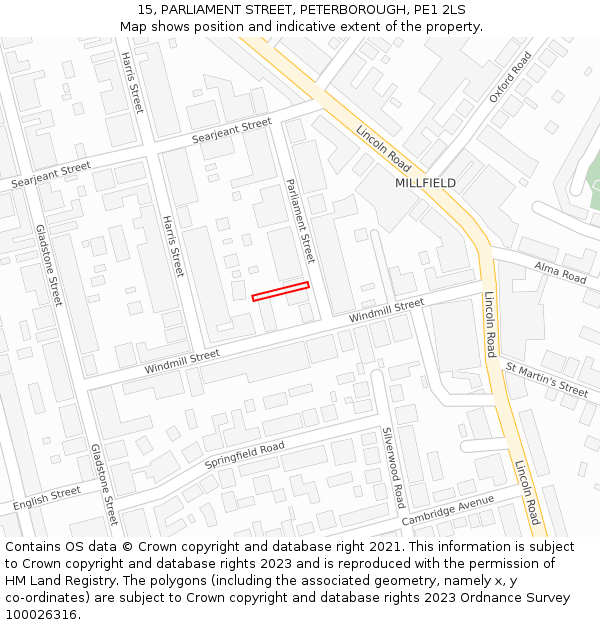 15, PARLIAMENT STREET, PETERBOROUGH, PE1 2LS: Location map and indicative extent of plot