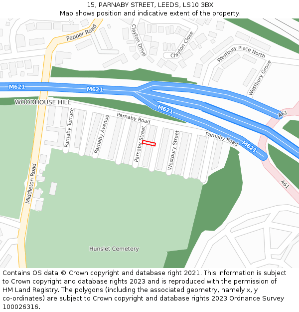 15, PARNABY STREET, LEEDS, LS10 3BX: Location map and indicative extent of plot