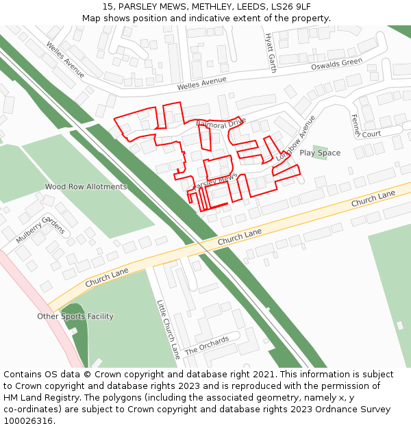 15, PARSLEY MEWS, METHLEY, LEEDS, LS26 9LF: Location map and indicative extent of plot