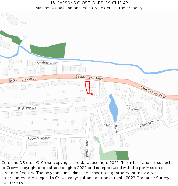 15, PARSONS CLOSE, DURSLEY, GL11 4PJ: Location map and indicative extent of plot