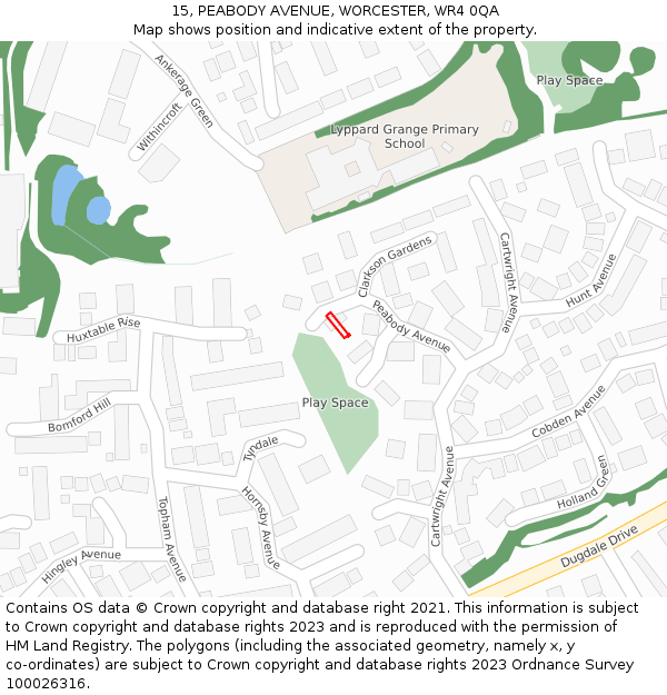 15, PEABODY AVENUE, WORCESTER, WR4 0QA: Location map and indicative extent of plot