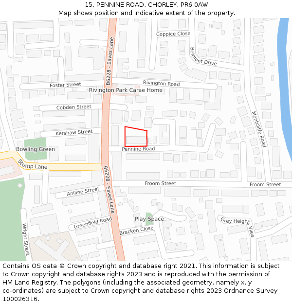 15, PENNINE ROAD, CHORLEY, PR6 0AW: Location map and indicative extent of plot