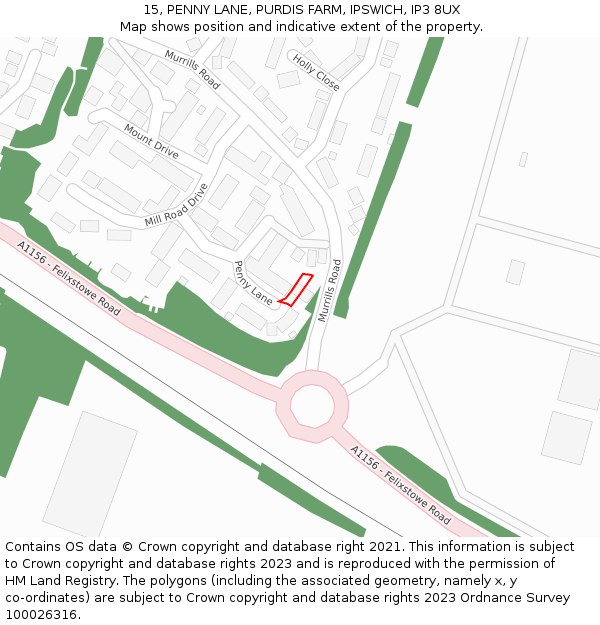 15, PENNY LANE, PURDIS FARM, IPSWICH, IP3 8UX: Location map and indicative extent of plot