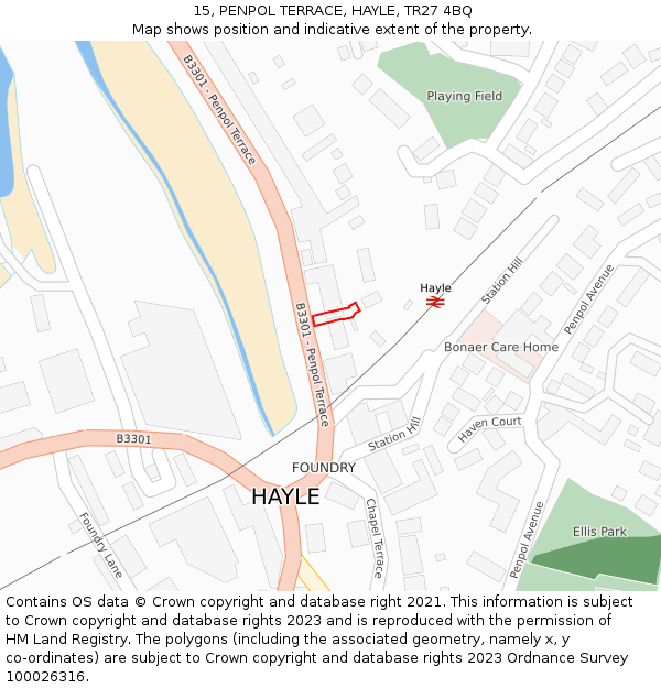 15, PENPOL TERRACE, HAYLE, TR27 4BQ: Location map and indicative extent of plot