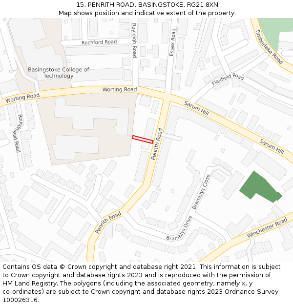 15, PENRITH ROAD, BASINGSTOKE, RG21 8XN: Location map and indicative extent of plot