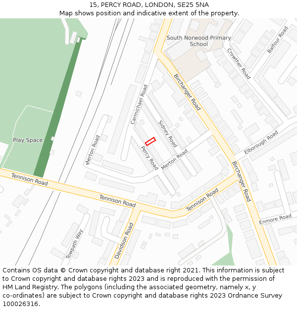 15, PERCY ROAD, LONDON, SE25 5NA: Location map and indicative extent of plot