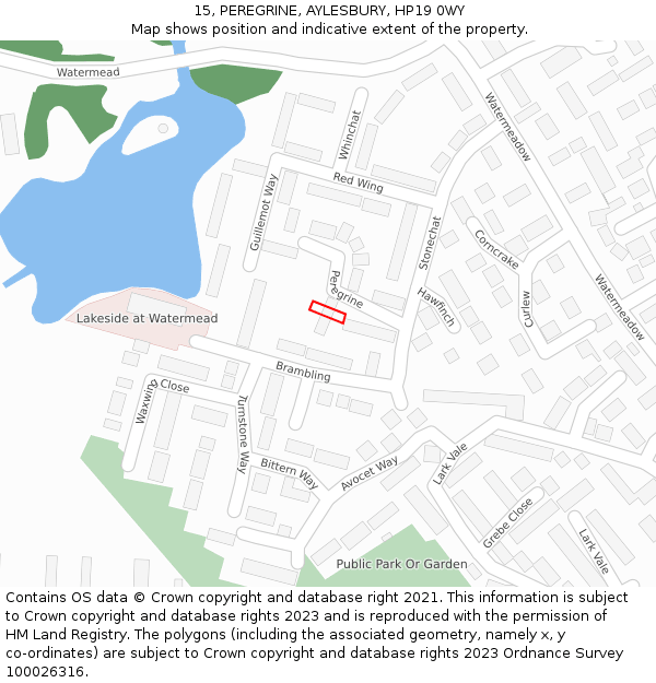 15, PEREGRINE, AYLESBURY, HP19 0WY: Location map and indicative extent of plot