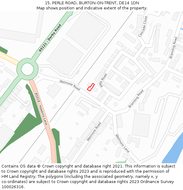 15, PERLE ROAD, BURTON-ON-TRENT, DE14 1DN: Location map and indicative extent of plot