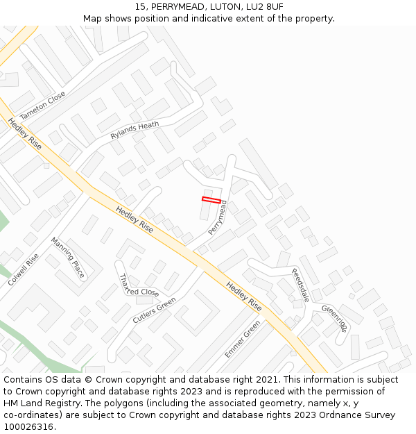 15, PERRYMEAD, LUTON, LU2 8UF: Location map and indicative extent of plot