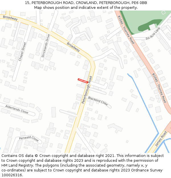 15, PETERBOROUGH ROAD, CROWLAND, PETERBOROUGH, PE6 0BB: Location map and indicative extent of plot