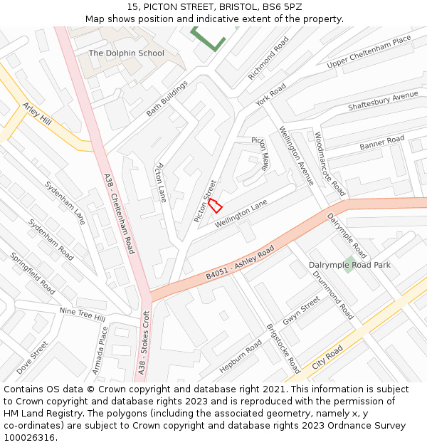 15, PICTON STREET, BRISTOL, BS6 5PZ: Location map and indicative extent of plot