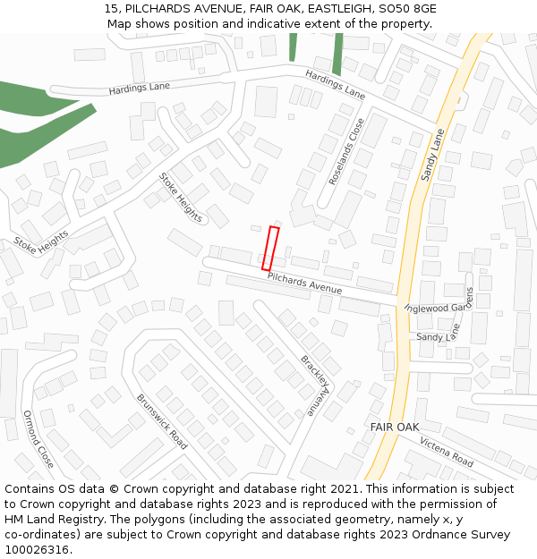 15, PILCHARDS AVENUE, FAIR OAK, EASTLEIGH, SO50 8GE: Location map and indicative extent of plot