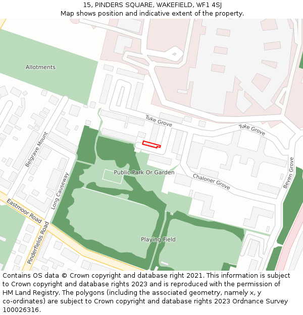 15, PINDERS SQUARE, WAKEFIELD, WF1 4SJ: Location map and indicative extent of plot