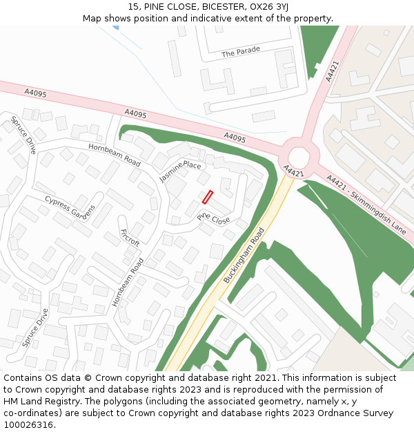 15, PINE CLOSE, BICESTER, OX26 3YJ: Location map and indicative extent of plot