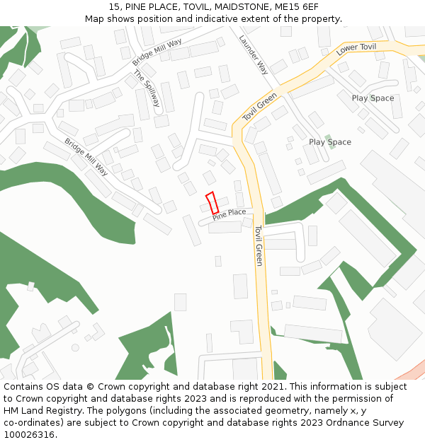 15, PINE PLACE, TOVIL, MAIDSTONE, ME15 6EF: Location map and indicative extent of plot