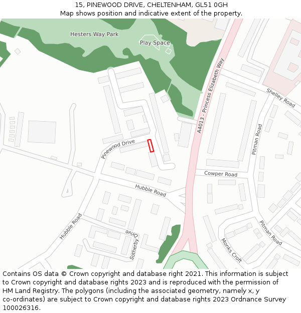 15, PINEWOOD DRIVE, CHELTENHAM, GL51 0GH: Location map and indicative extent of plot