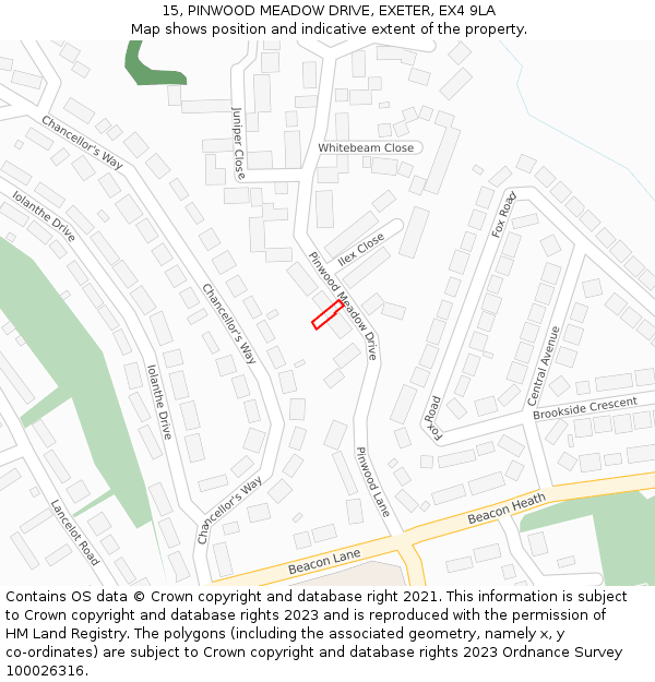 15, PINWOOD MEADOW DRIVE, EXETER, EX4 9LA: Location map and indicative extent of plot