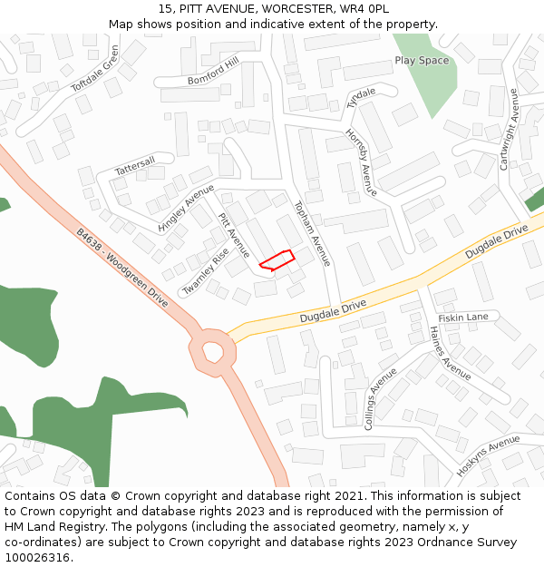 15, PITT AVENUE, WORCESTER, WR4 0PL: Location map and indicative extent of plot