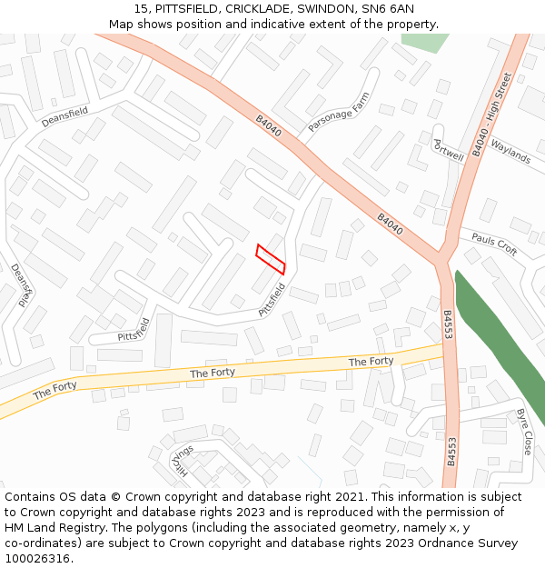 15, PITTSFIELD, CRICKLADE, SWINDON, SN6 6AN: Location map and indicative extent of plot
