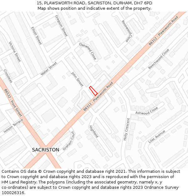 15, PLAWSWORTH ROAD, SACRISTON, DURHAM, DH7 6PD: Location map and indicative extent of plot