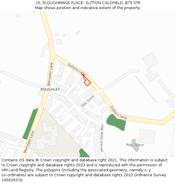 15, PLOUGHMANS PLACE, SUTTON COLDFIELD, B75 5TR: Location map and indicative extent of plot