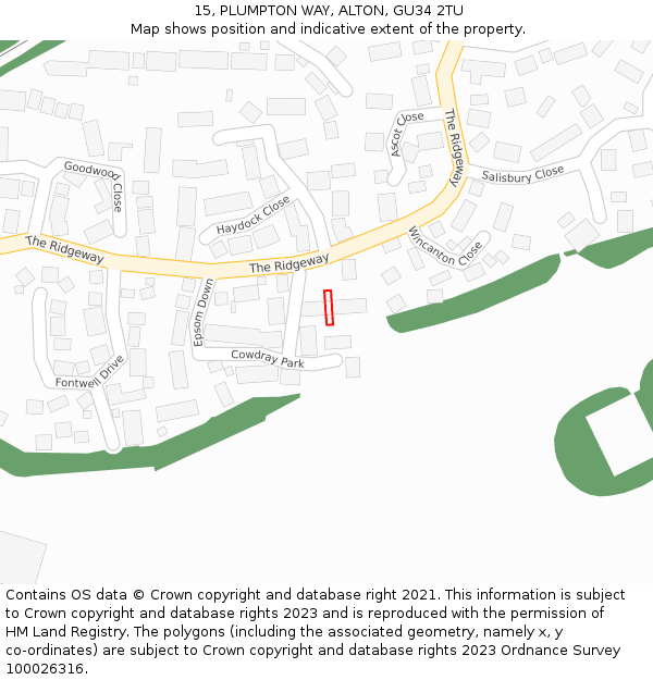 15, PLUMPTON WAY, ALTON, GU34 2TU: Location map and indicative extent of plot