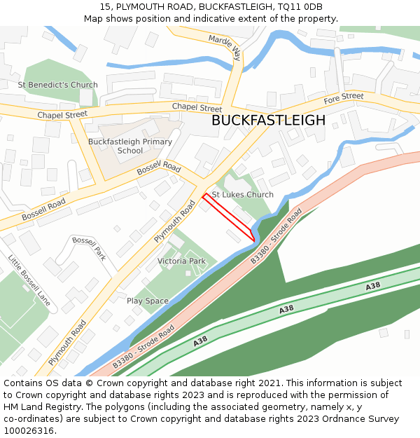 15, PLYMOUTH ROAD, BUCKFASTLEIGH, TQ11 0DB: Location map and indicative extent of plot