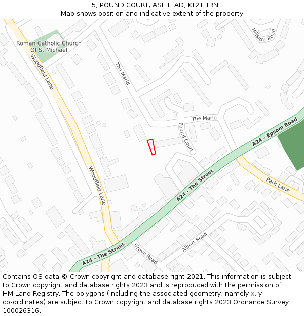 15, POUND COURT, ASHTEAD, KT21 1RN: Location map and indicative extent of plot