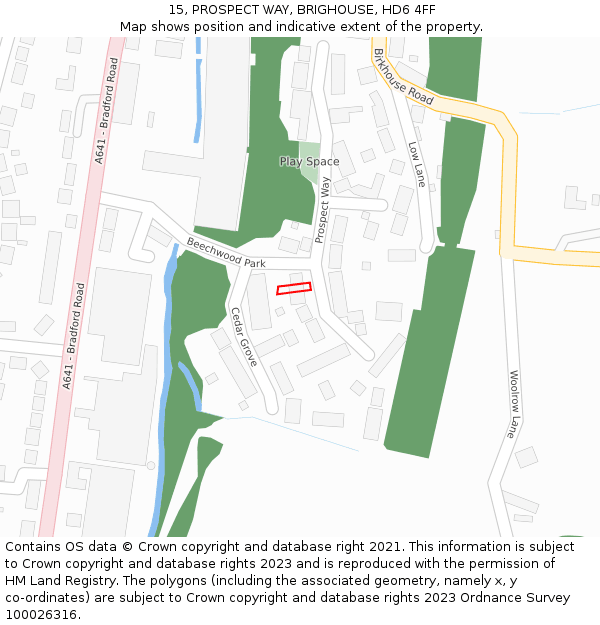 15, PROSPECT WAY, BRIGHOUSE, HD6 4FF: Location map and indicative extent of plot
