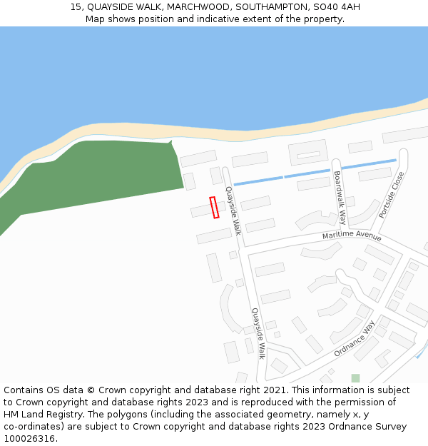 15, QUAYSIDE WALK, MARCHWOOD, SOUTHAMPTON, SO40 4AH: Location map and indicative extent of plot