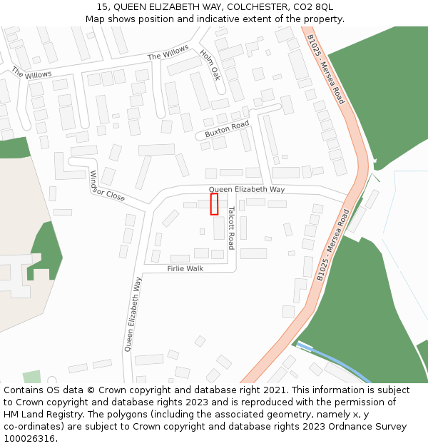 15, QUEEN ELIZABETH WAY, COLCHESTER, CO2 8QL: Location map and indicative extent of plot