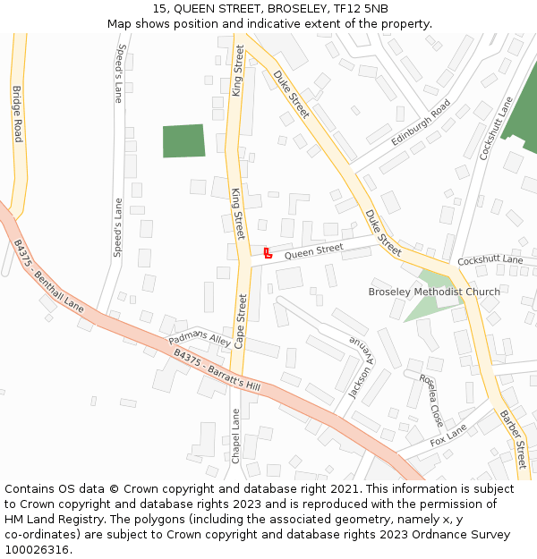 15, QUEEN STREET, BROSELEY, TF12 5NB: Location map and indicative extent of plot
