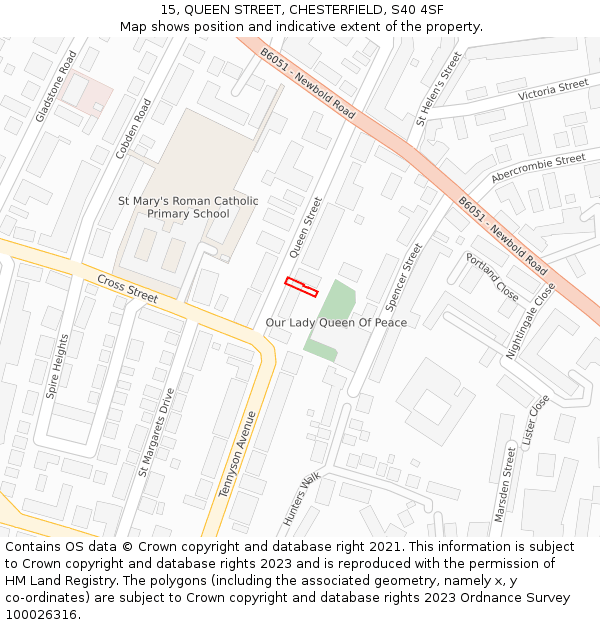 15, QUEEN STREET, CHESTERFIELD, S40 4SF: Location map and indicative extent of plot