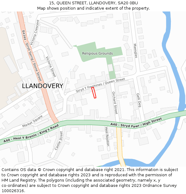 15, QUEEN STREET, LLANDOVERY, SA20 0BU: Location map and indicative extent of plot