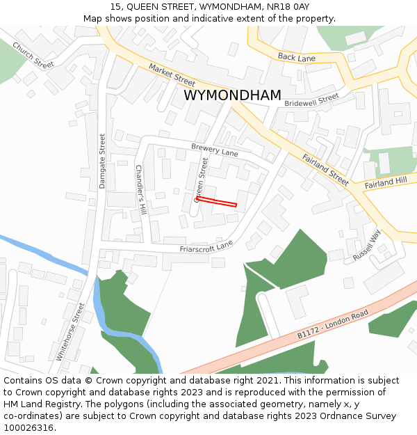 15, QUEEN STREET, WYMONDHAM, NR18 0AY: Location map and indicative extent of plot