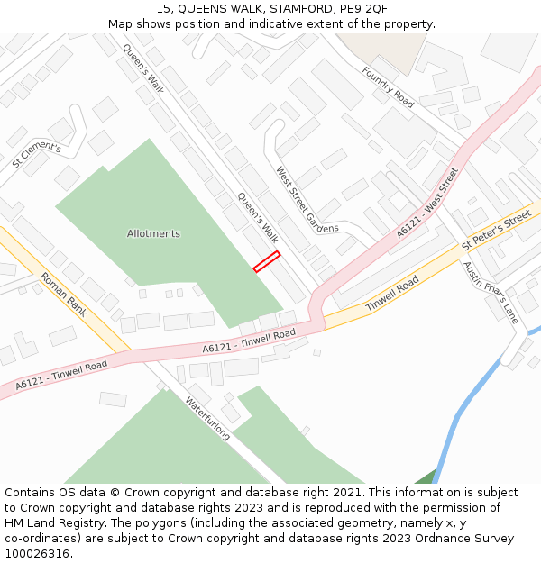 15, QUEENS WALK, STAMFORD, PE9 2QF: Location map and indicative extent of plot